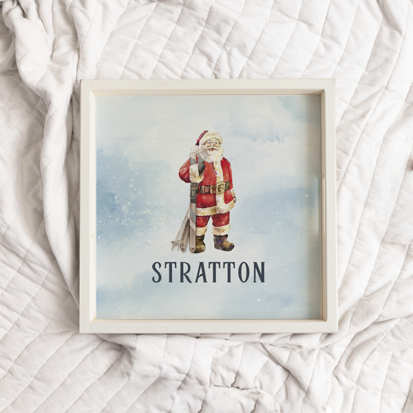 Personalized Vintage Ski Santa Wooden Serving Tray