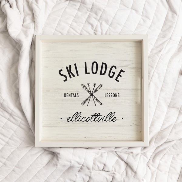 Personalized Ski Lodge Rentals Lessons Wooden Serving Tray