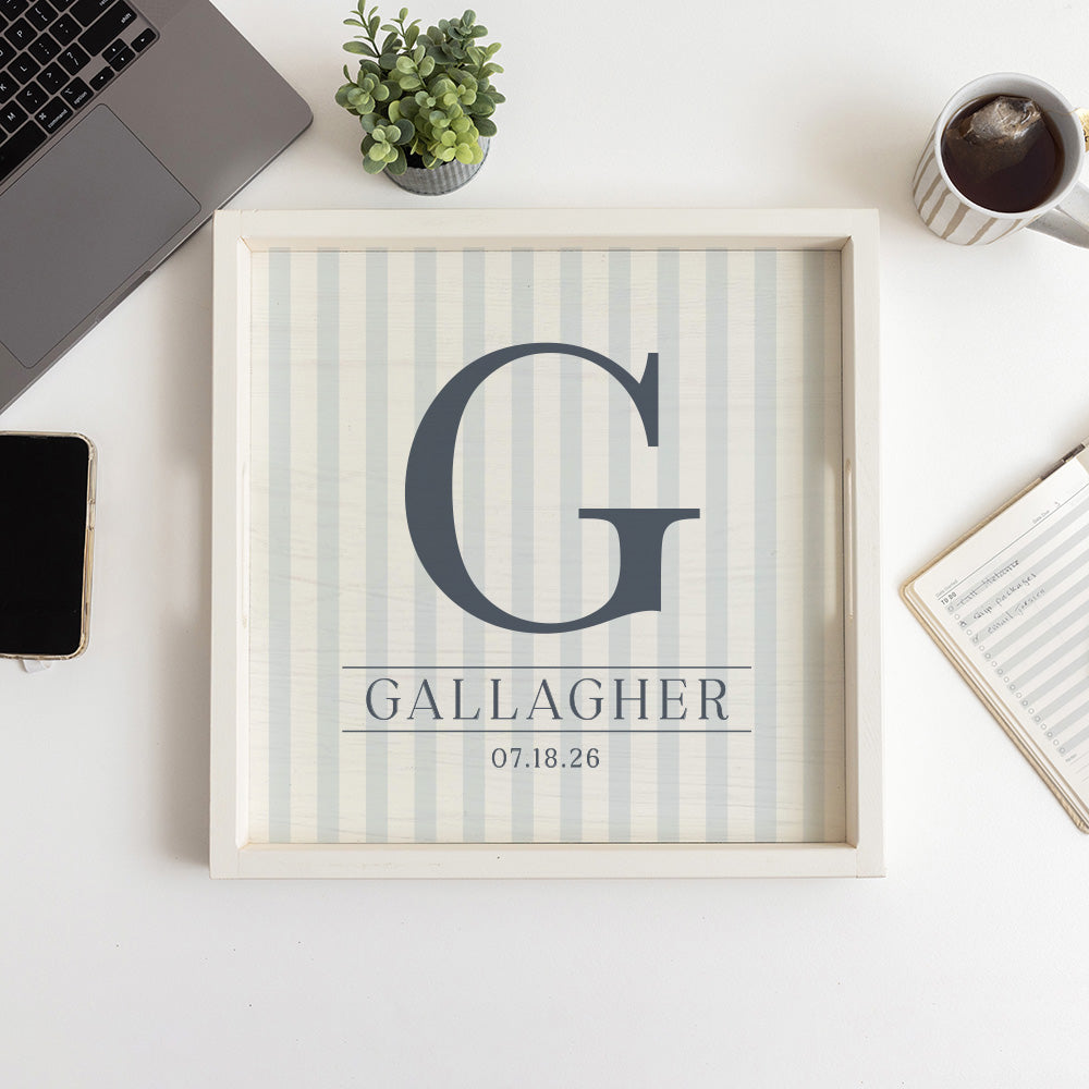 Initial Striped Personalized Serving Tray