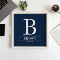 Custom Initial Navy Personalized Wooden Serving Tray
