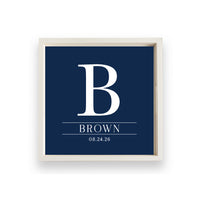 Custom Initial Navy Personalized Wooden Serving Tray