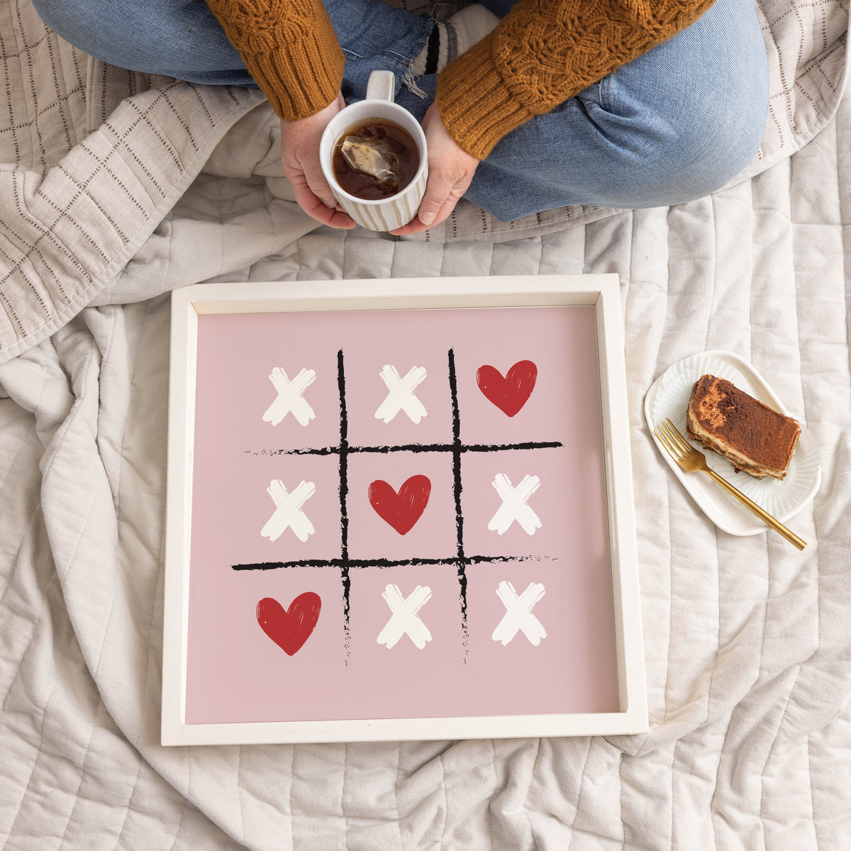 Heart Tic Tac Toe Wooden Serving Tray