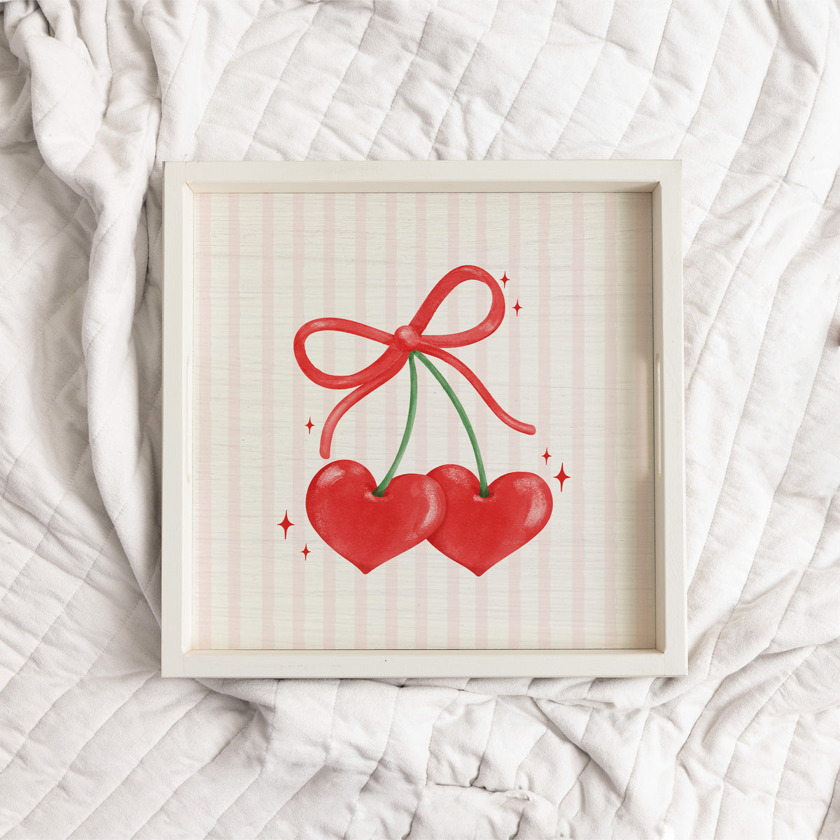 Bow Cherry Hearts Wooden Serving Tray