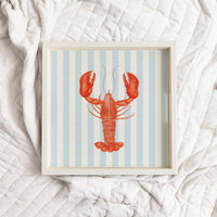 Blue Striped Watercolor Lobster Wooden Serving Tray