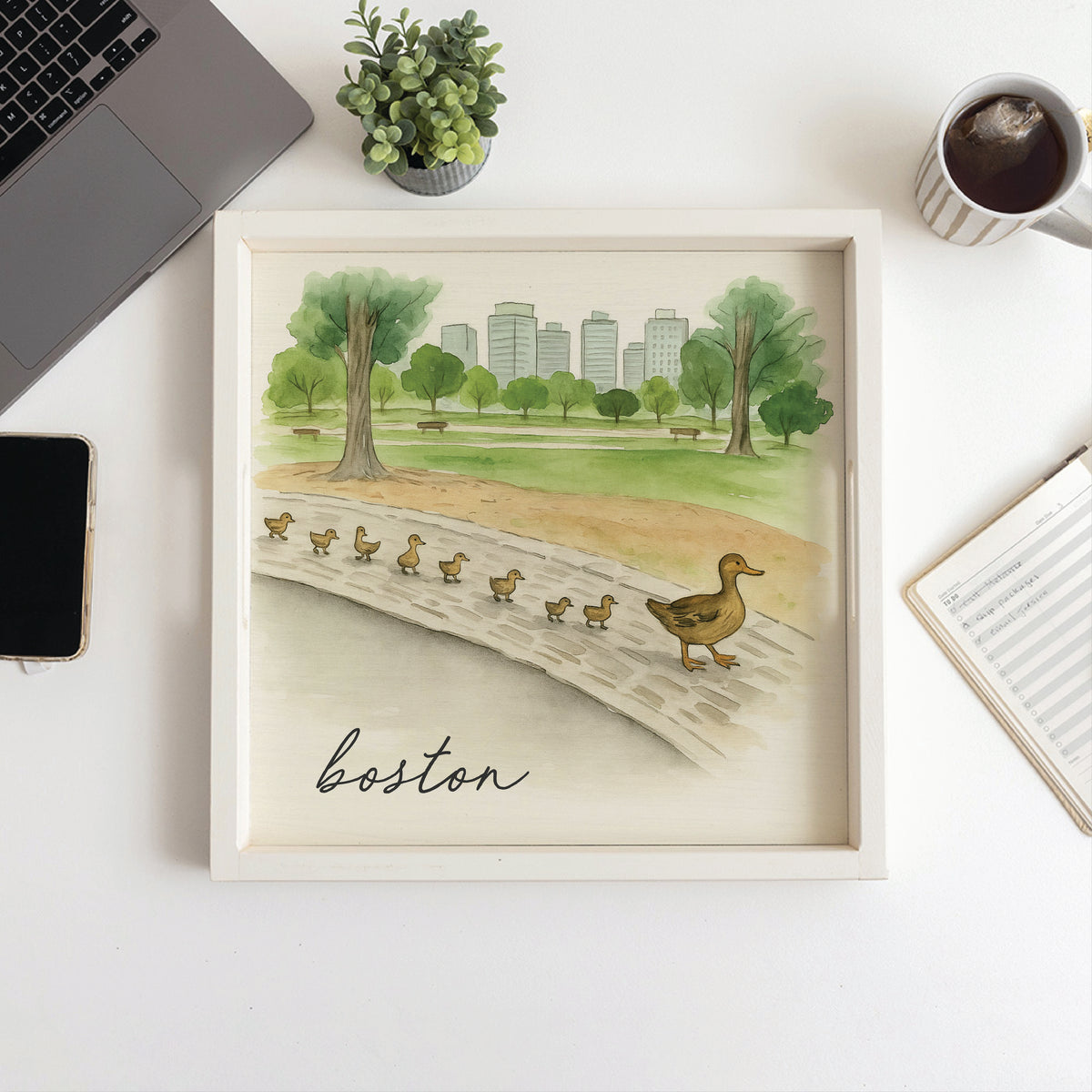Boston Watercolor Ducklings Serving Tray