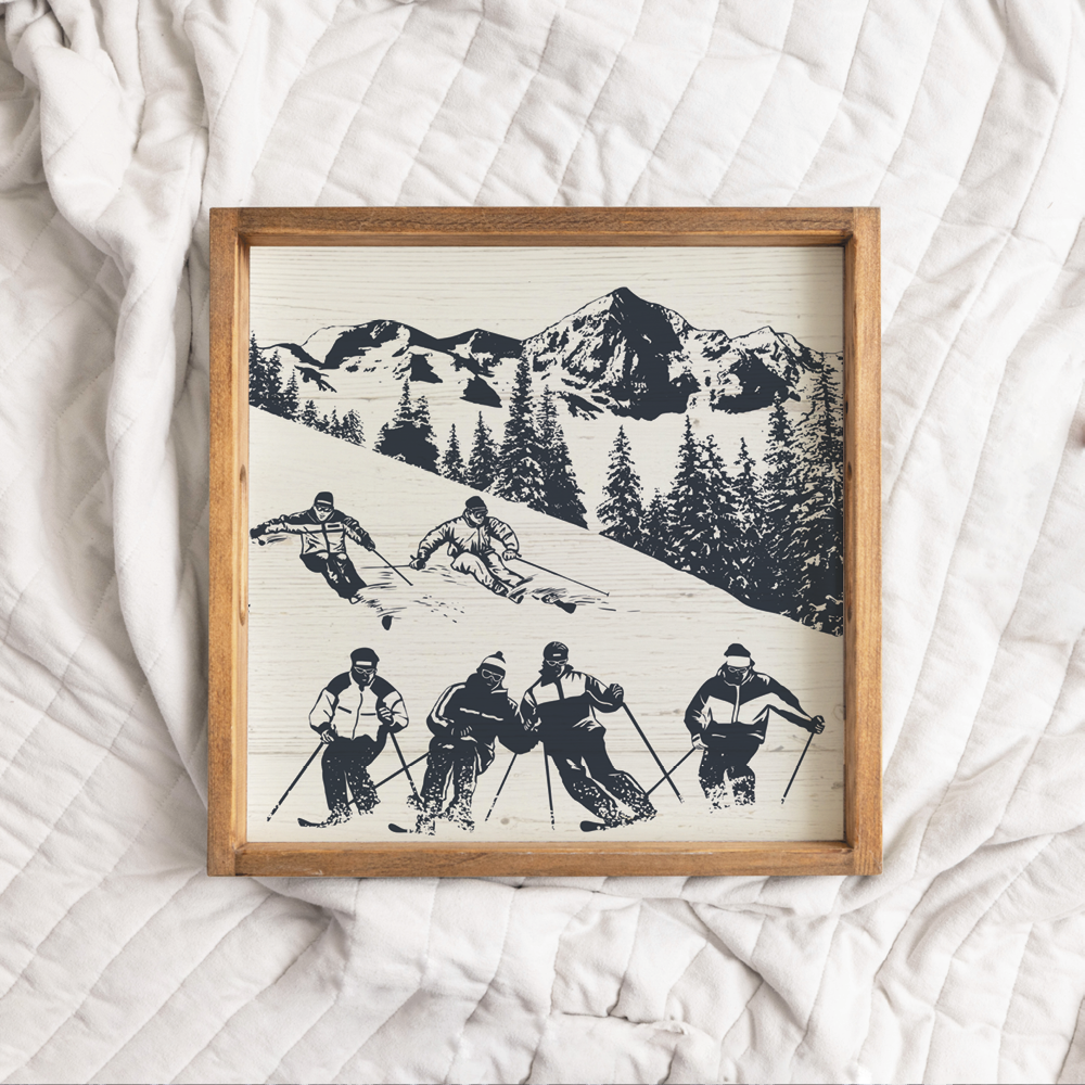 Retro Ski Run Wooden Serving Tray