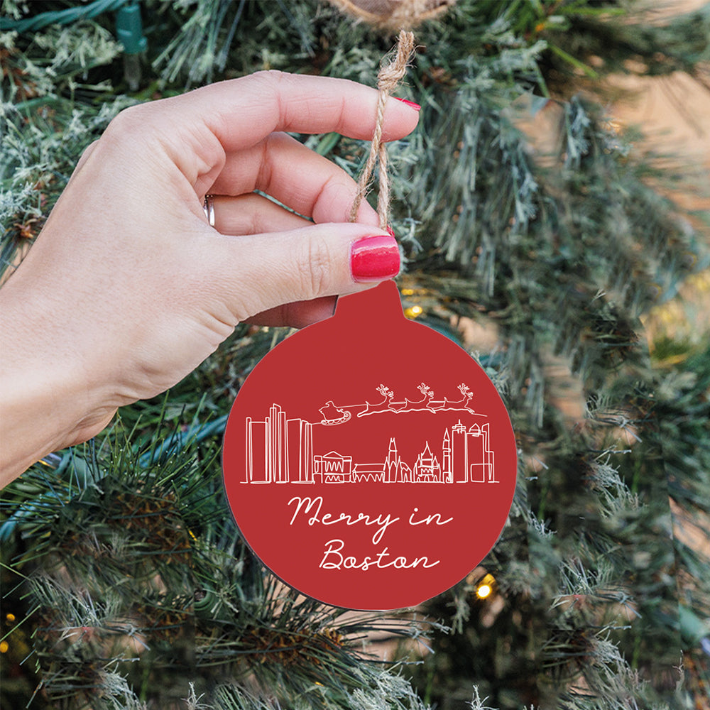 Merry In Boston Skyline Bulb Ornament