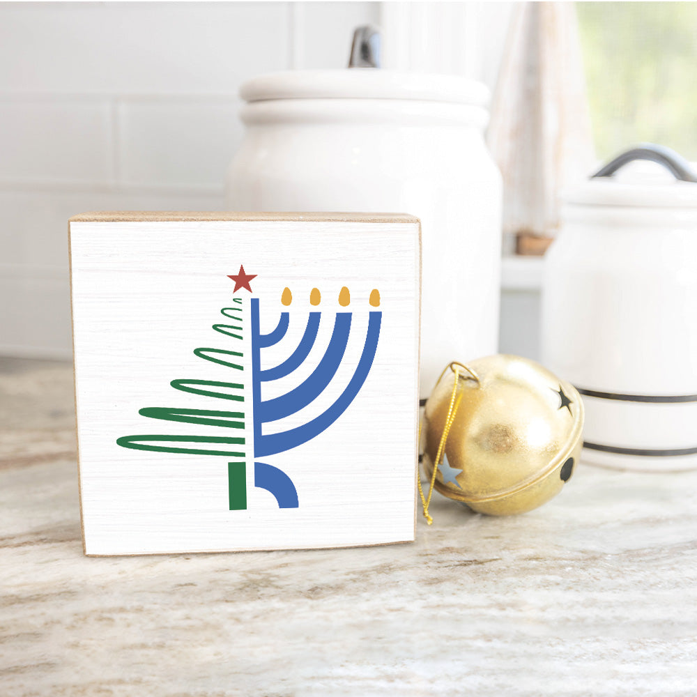 Christmas Hanukkah Square Block Sign