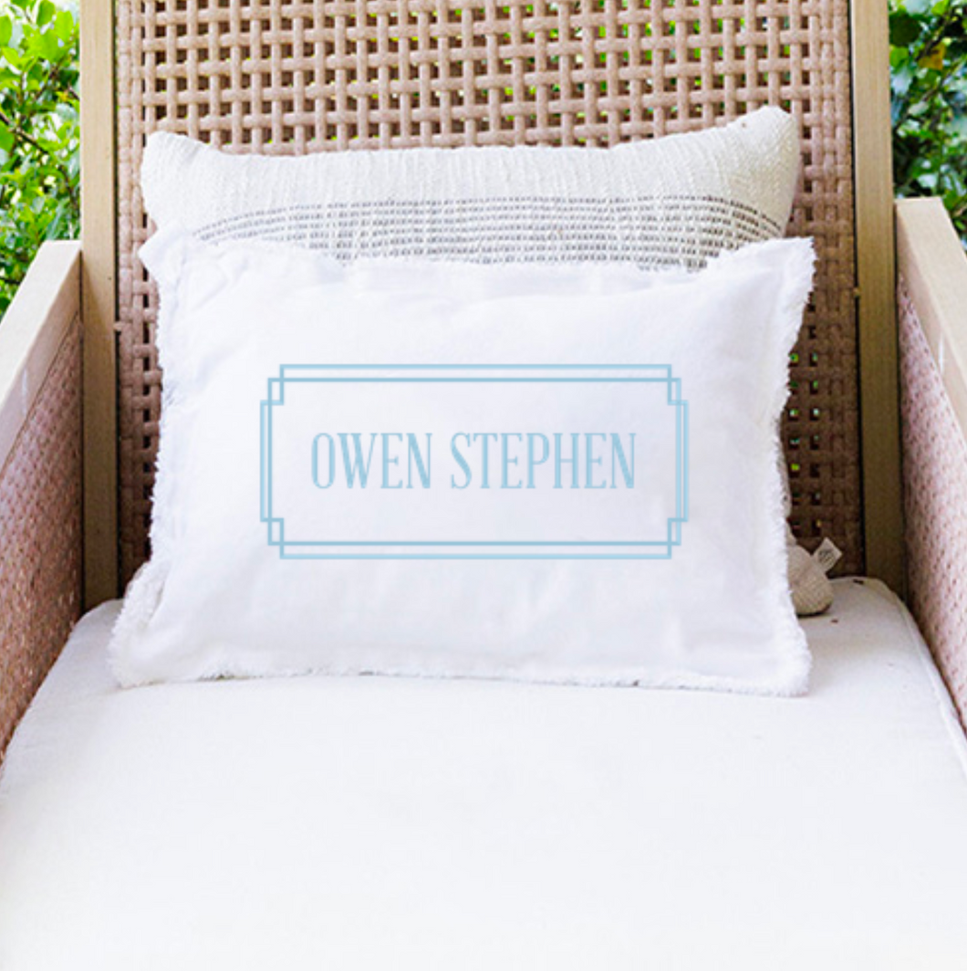 Personalized Blue Gingham Lumbar Pillow