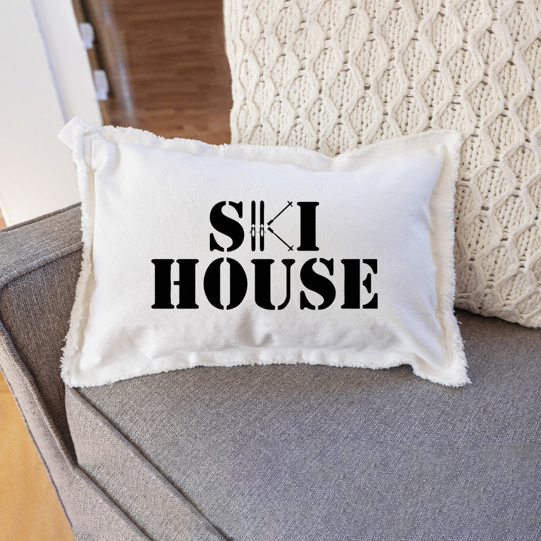 Ski House Black Lumbar Pillow