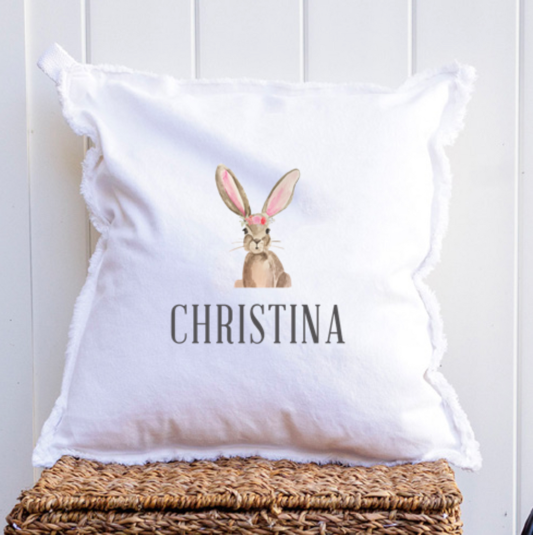 Personalized Floral Bunny Square Pillow