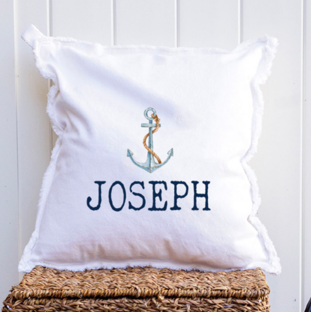 Personalized Watercolor Anchor Square Pillow