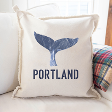 Load image into Gallery viewer, Personalized Indigo Whale Tail Square Pillow
