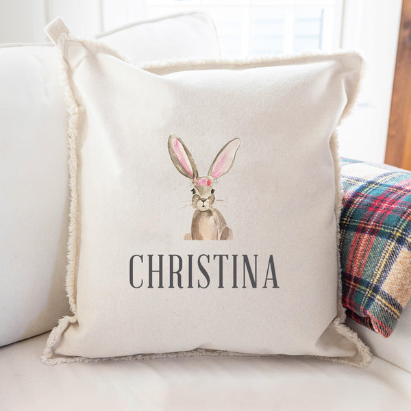 Personalized Floral Bunny Square Pillow