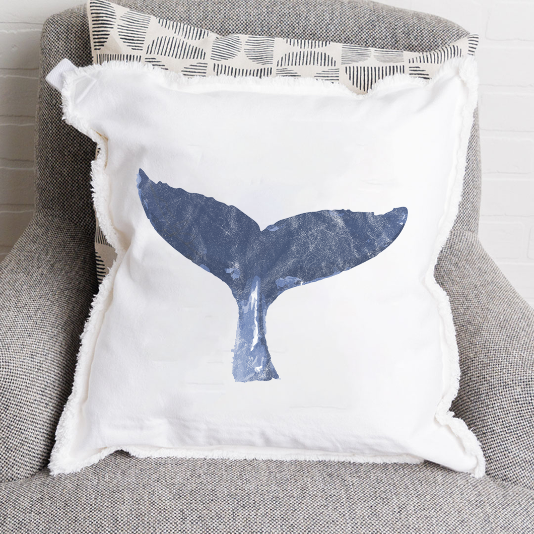 Indigo Whale Tail Square Pillow