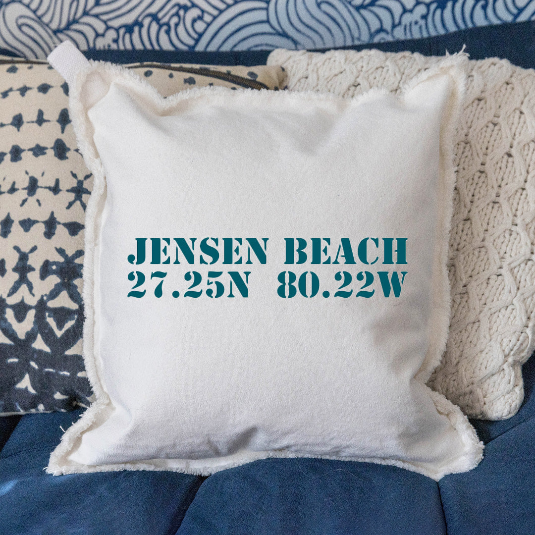 Your Word + Coordinates Stencil Square Pillow