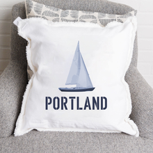 Load image into Gallery viewer, Personalized Indigo Sailboat Square Pillow
