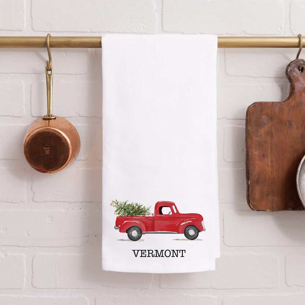 Personalized Christmas Tree Truck Tea Towel