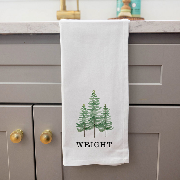 Personalized Watercolor Trees Tea Towel