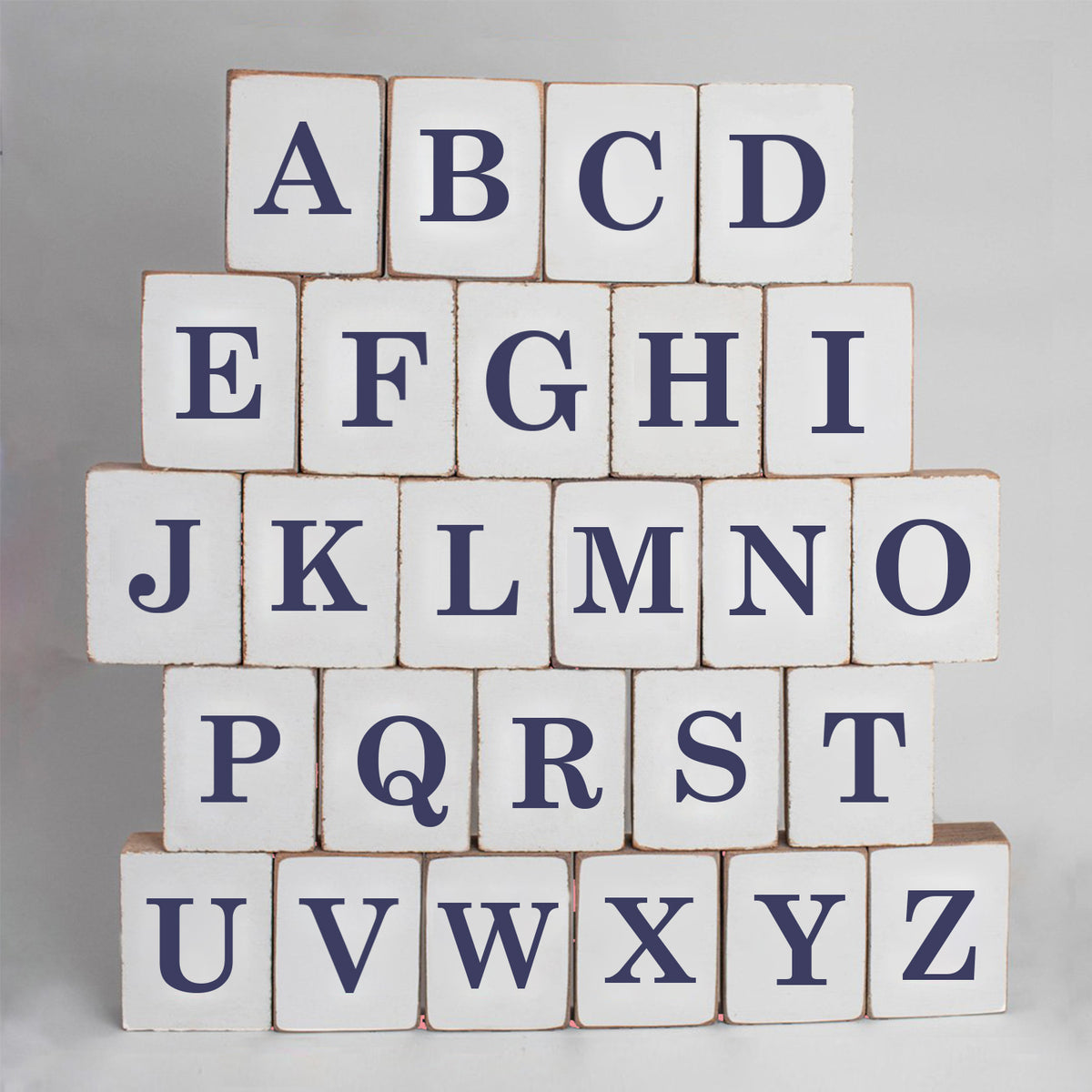 Navy Antique Font Decorative Wooden Block Letters A - Z