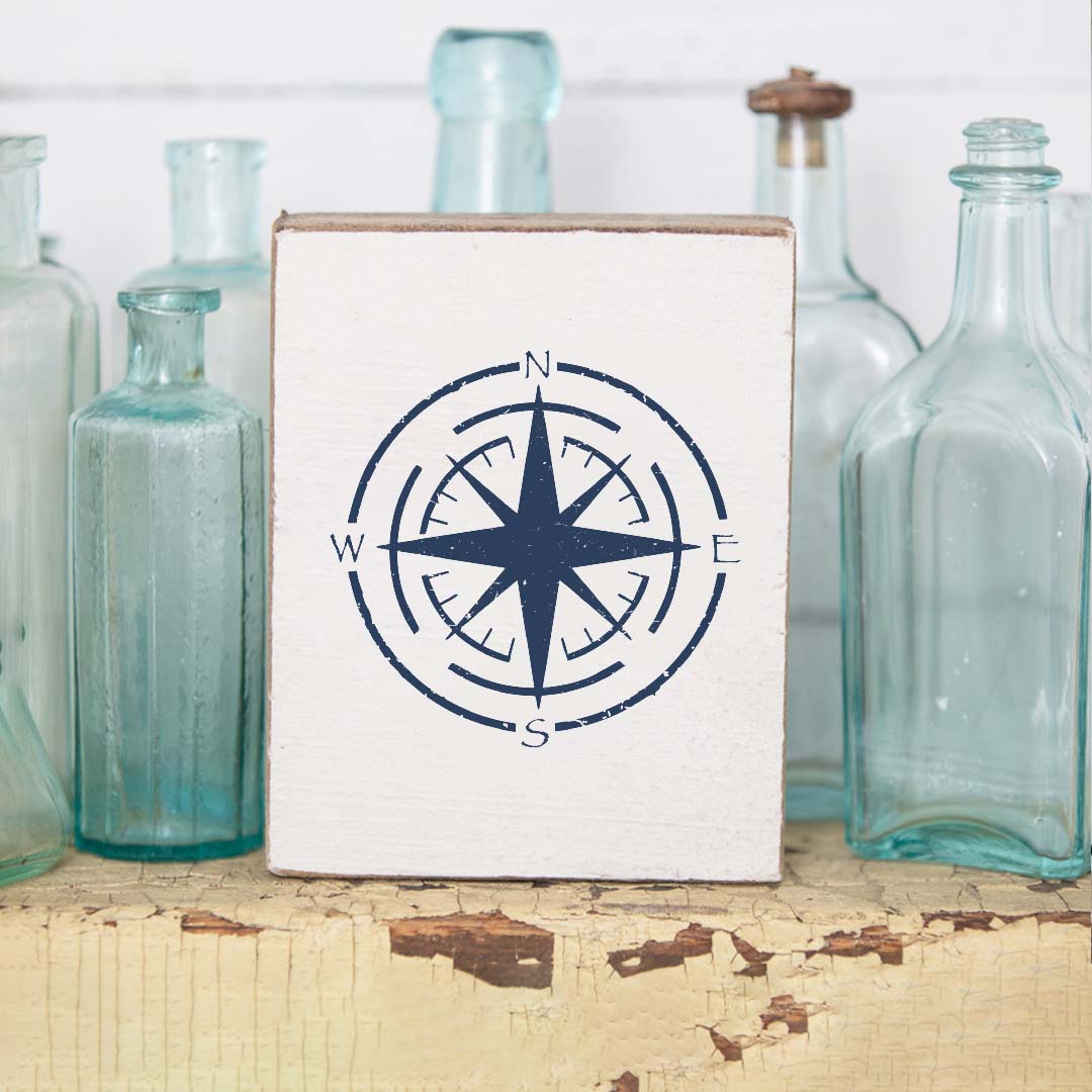 Navy Compass Decorative Wooden Block