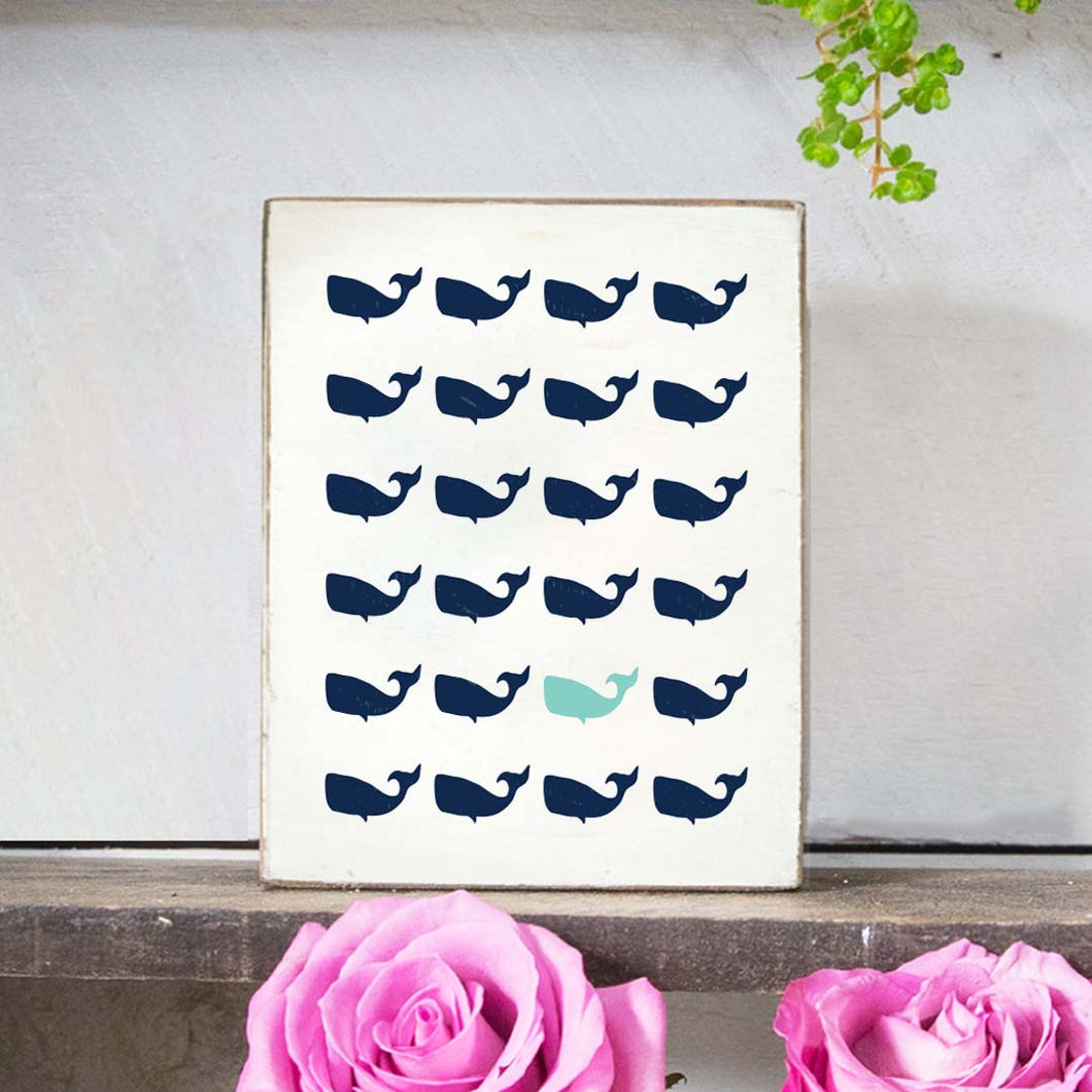 Repeating Whales Decorative Wooden Block