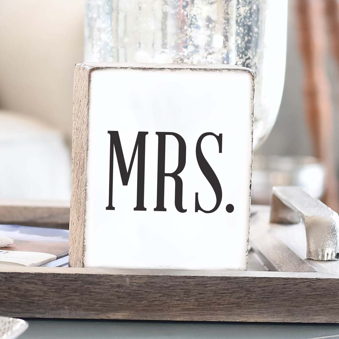 Mrs. Wedding Font Decorative Wooden Block