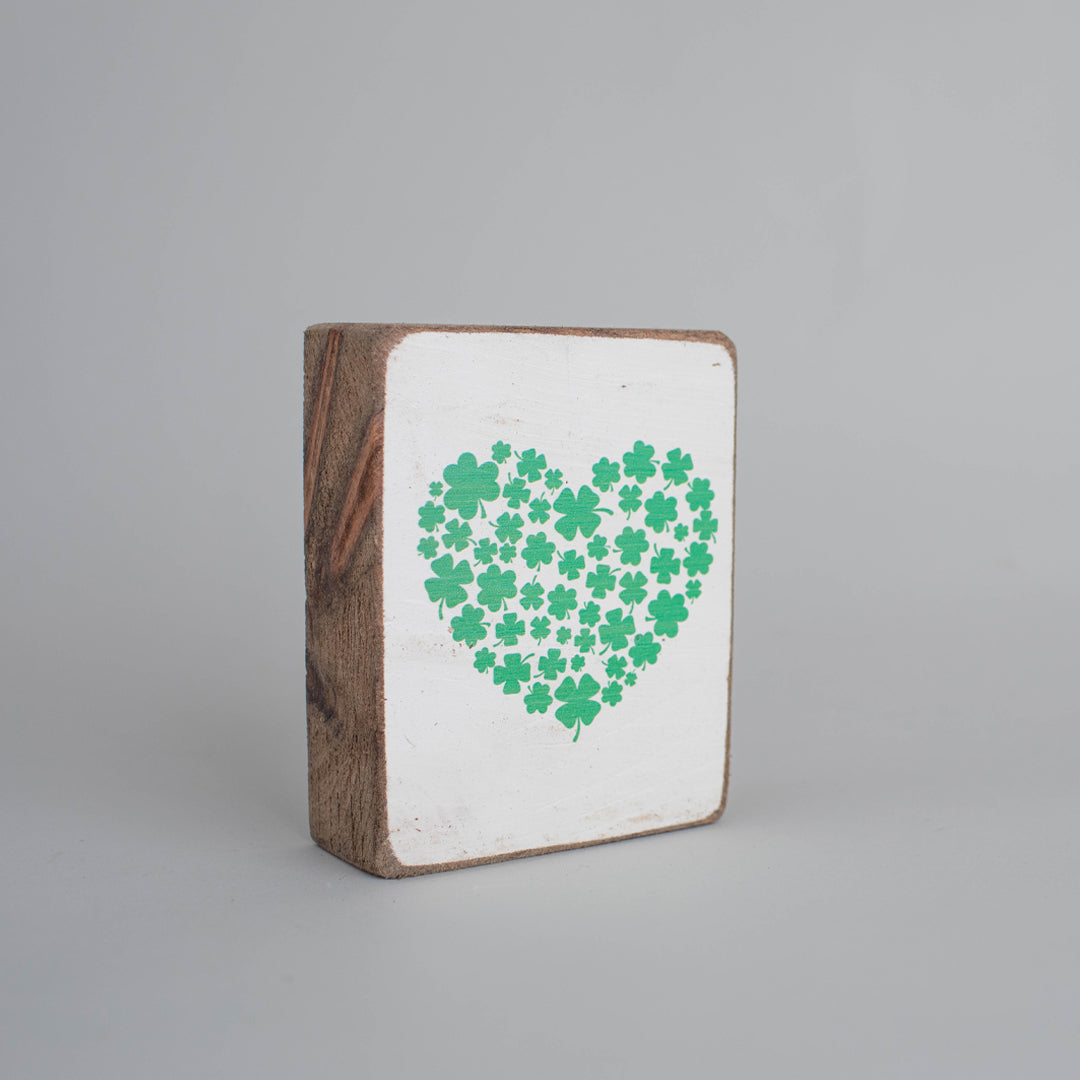 Clover Heart Decorative Wooden Block