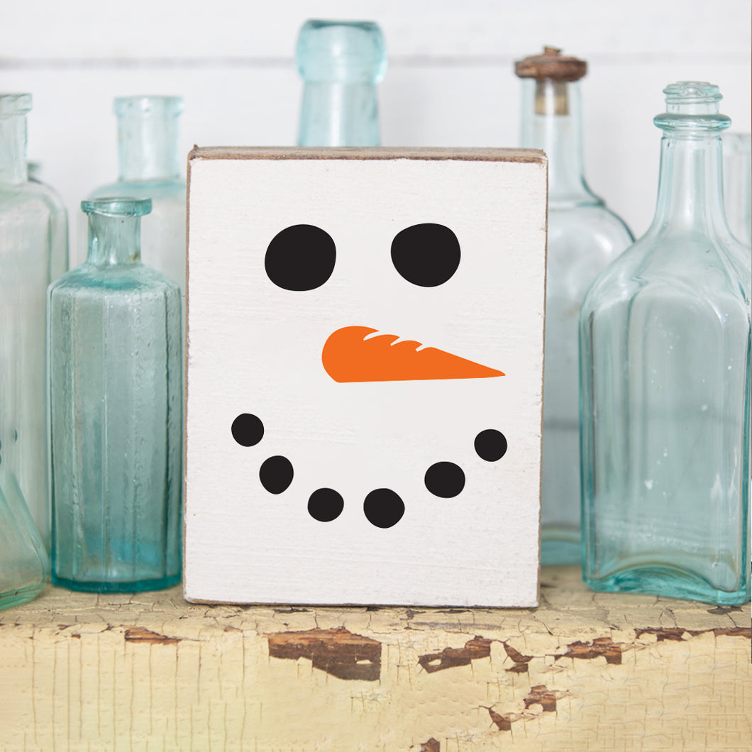 Snowman Face Decorative Wooden Block