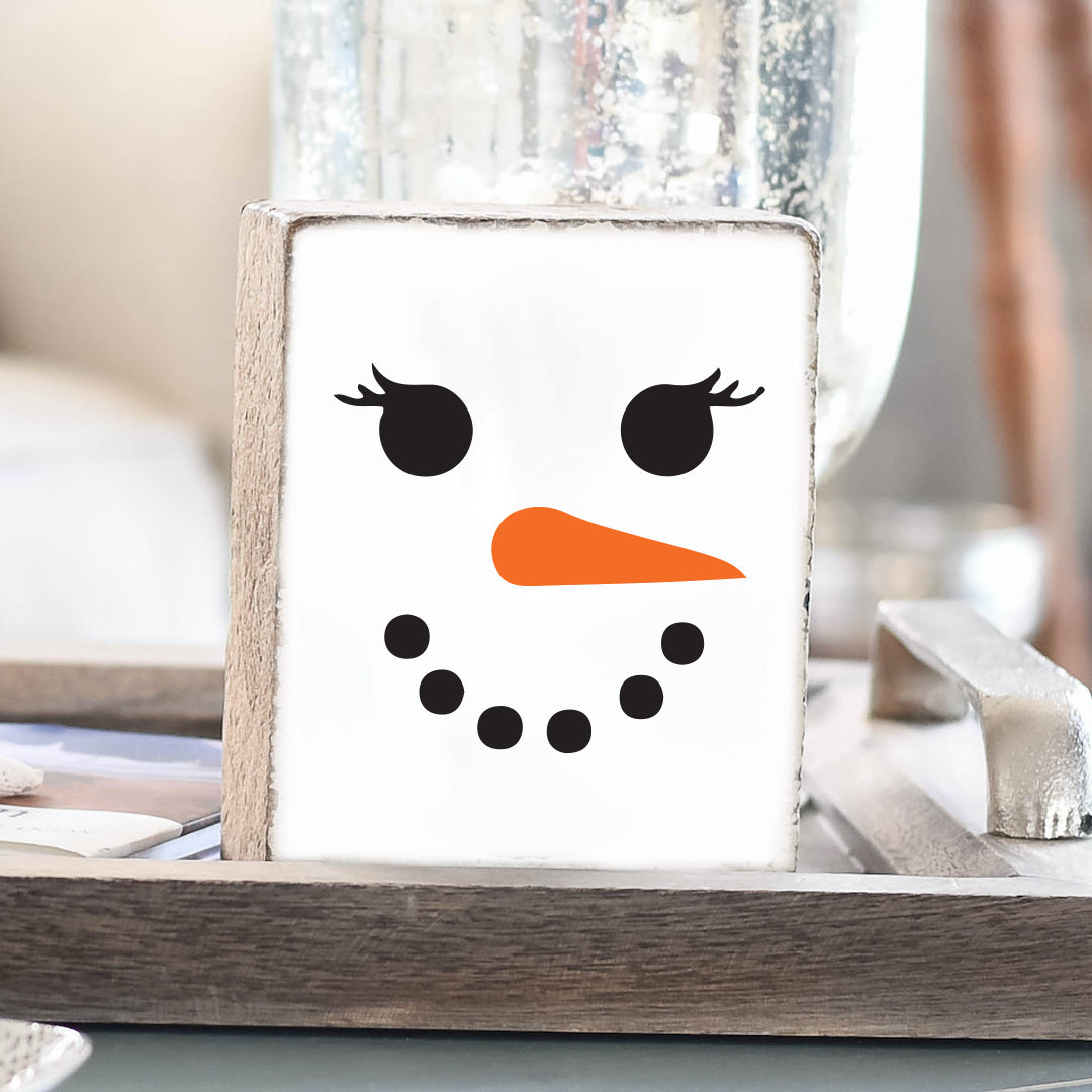 Snowlady Face Decorative Wooden Block