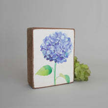 Load image into Gallery viewer, Blue Hydrangea Decorative Wooden Block
