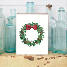 Load image into Gallery viewer, Holiday Wreath Decorative Wooden Block
