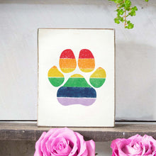 Load image into Gallery viewer, Rainbow Paw Print Decorative Wooden Block
