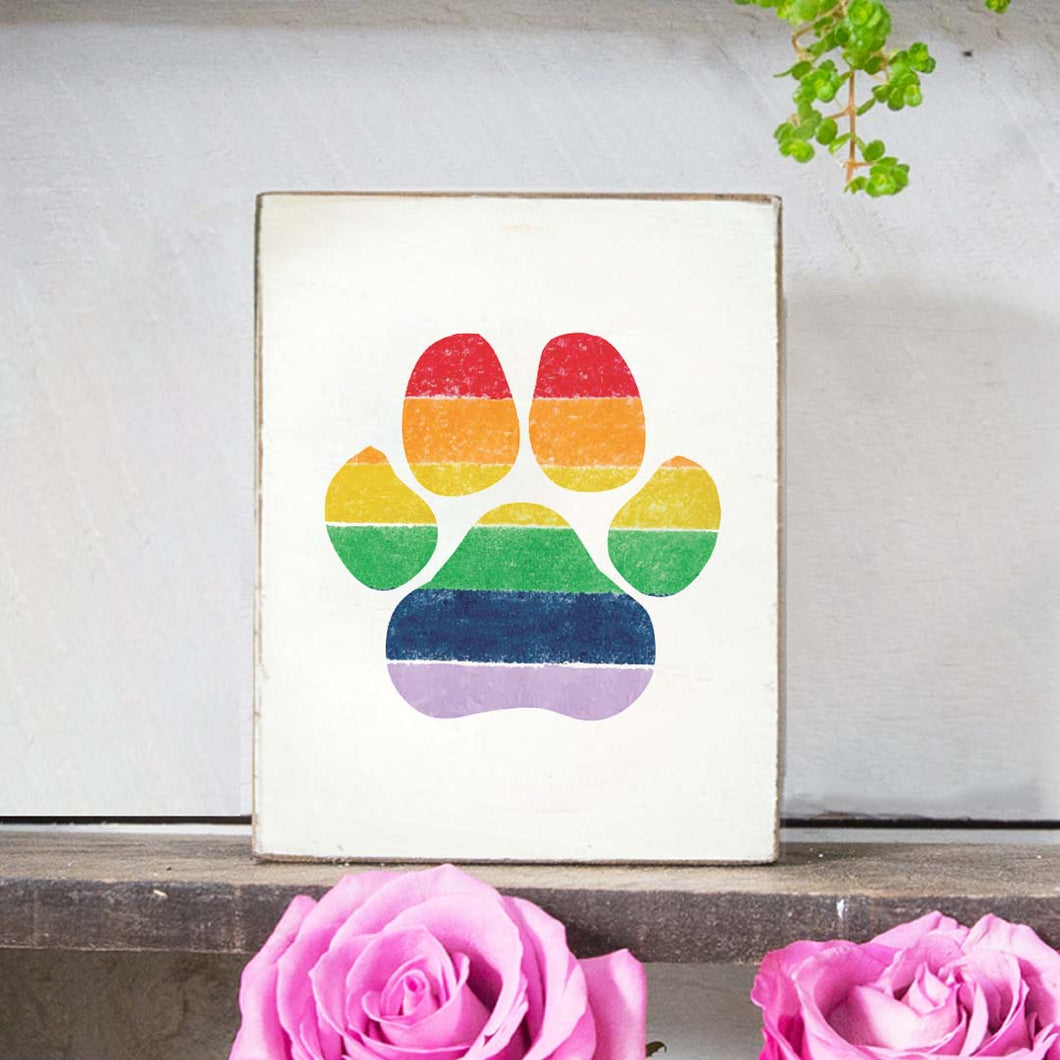 Rainbow Paw Print Decorative Wooden Block
