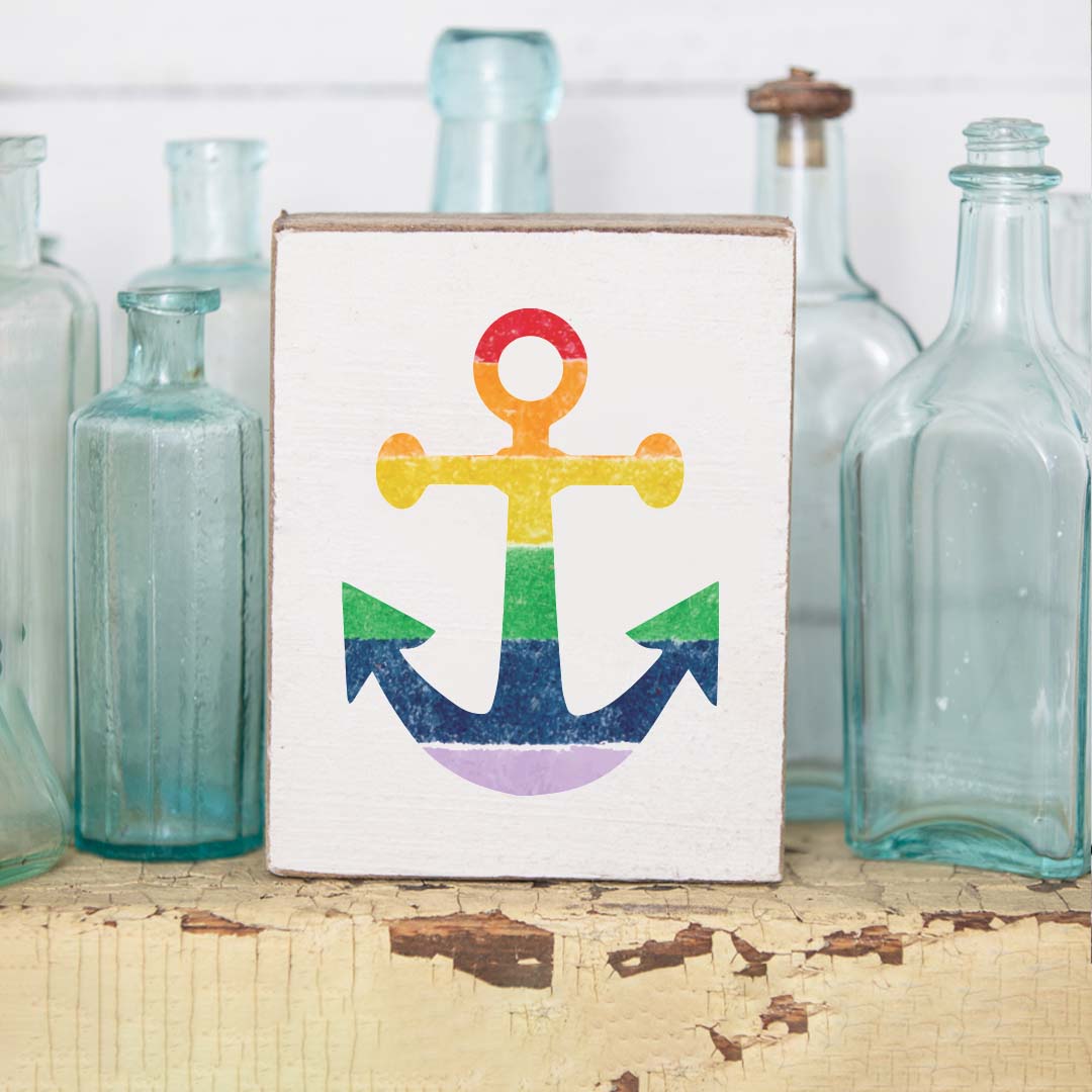 Rainbow Anchor Decorative Wooden Block