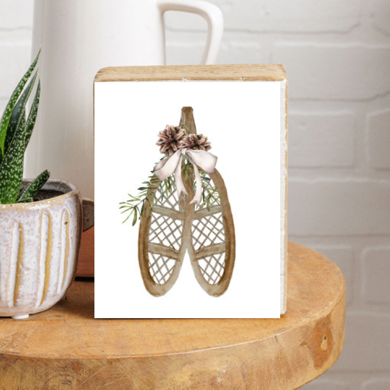 Snow Shoes Decorative Wooden Block