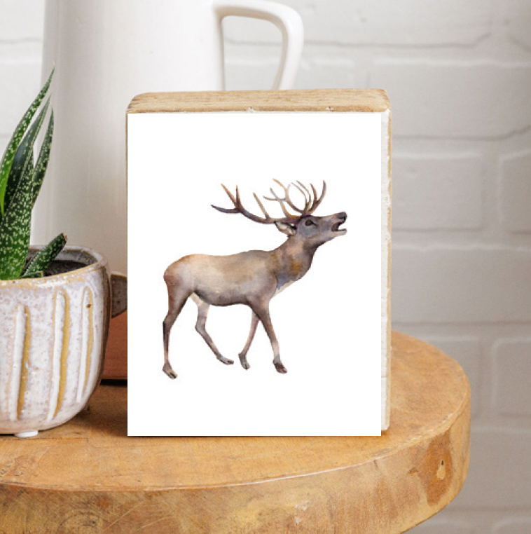 Watercolor Deer Decorative Wooden Block