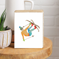 Watercolor Skier Decorative Wooden Block