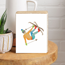 Load image into Gallery viewer, Watercolor Skier Decorative Wooden Block
