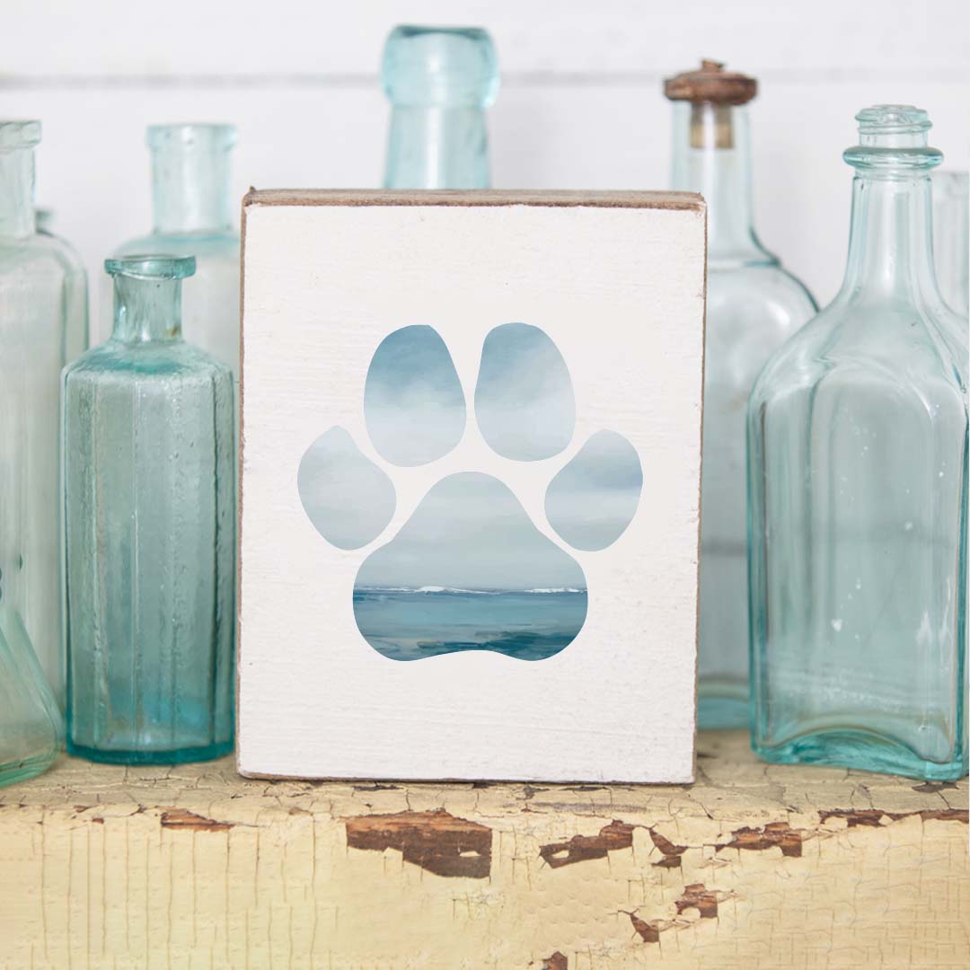 Seascape Paw Print Block Sign