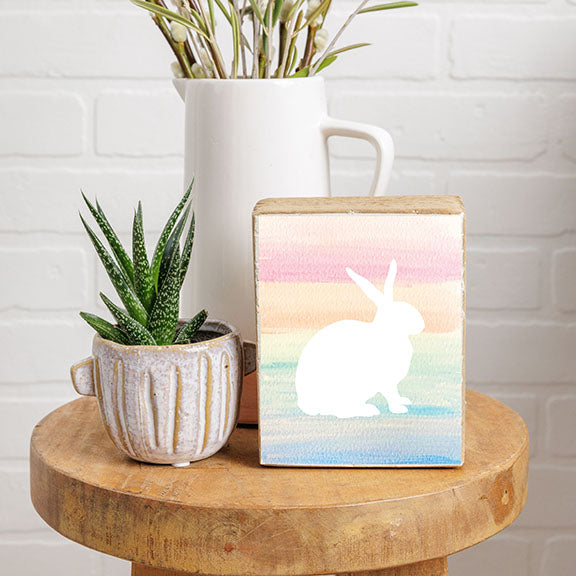 Gradient Stripes Bunny Decorative Wooden Block