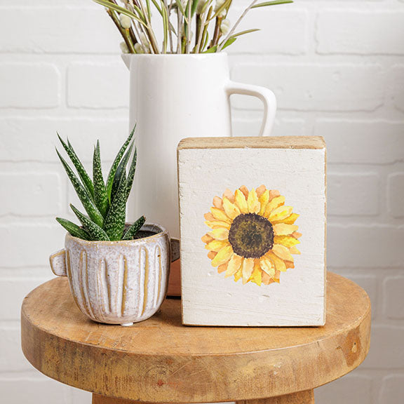 Watercolor Sunflower Decorative Wooden Block