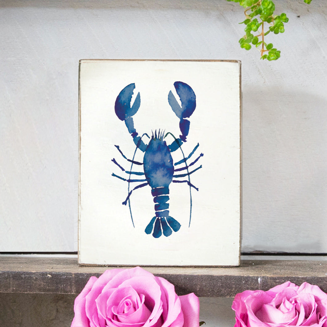 Watercolor Blue Lobster Decorative Wooden Block
