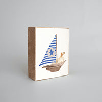 Watercolor Sailboat + Yellow Lab Decorative Wooden Block