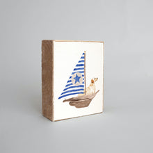 Load image into Gallery viewer, Watercolor Sailboat + Yellow Lab Decorative Wooden Block
