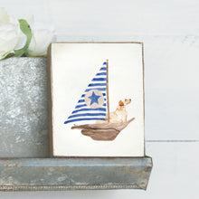 Load image into Gallery viewer, Watercolor Sailboat + Yellow Lab Decorative Wooden Block
