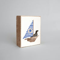 Watercolor Sailboat + Black Lab Decorative Wooden Block