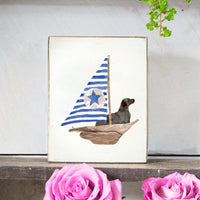 Watercolor Sailboat + Black Lab Decorative Wooden Block