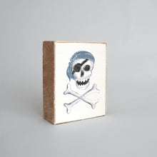Load image into Gallery viewer, Watercolor Skull + Crossbones Decorative Wooden Block

