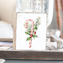 Load image into Gallery viewer, Watercolor Candy Cane Decorative Wooden Block
